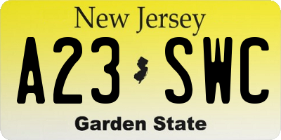 NJ license plate A23SWC