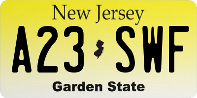 NJ license plate A23SWF