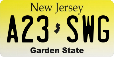 NJ license plate A23SWG