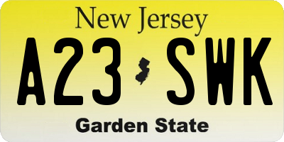 NJ license plate A23SWK