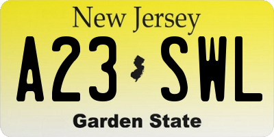NJ license plate A23SWL