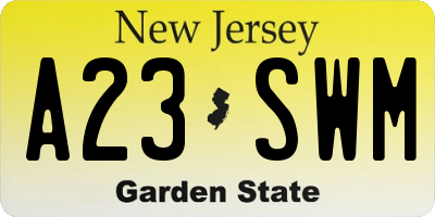 NJ license plate A23SWM