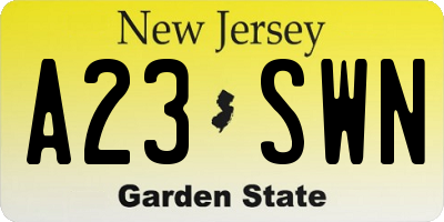 NJ license plate A23SWN