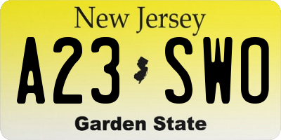 NJ license plate A23SWO