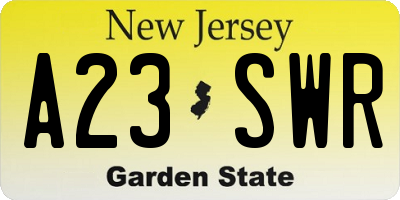 NJ license plate A23SWR
