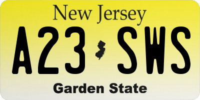 NJ license plate A23SWS
