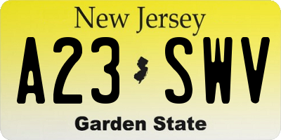 NJ license plate A23SWV
