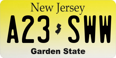 NJ license plate A23SWW