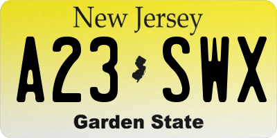 NJ license plate A23SWX