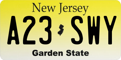 NJ license plate A23SWY