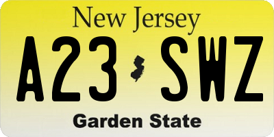NJ license plate A23SWZ