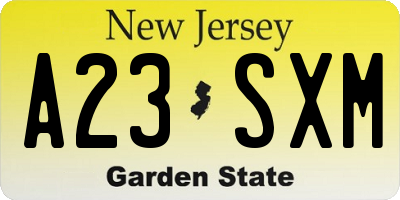 NJ license plate A23SXM