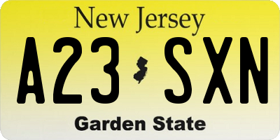 NJ license plate A23SXN
