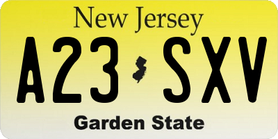 NJ license plate A23SXV