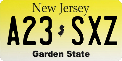 NJ license plate A23SXZ