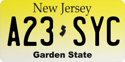 NJ license plate A23SYC