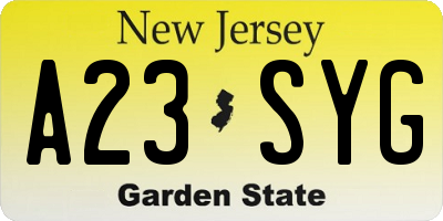 NJ license plate A23SYG