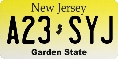 NJ license plate A23SYJ