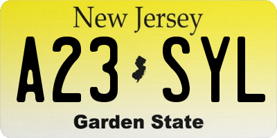 NJ license plate A23SYL