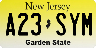 NJ license plate A23SYM