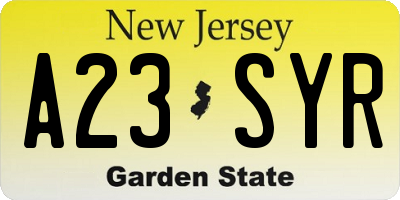 NJ license plate A23SYR