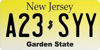 NJ license plate A23SYY