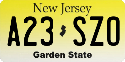 NJ license plate A23SZO