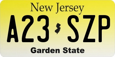 NJ license plate A23SZP