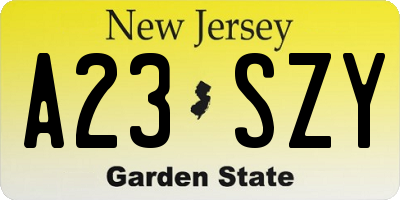NJ license plate A23SZY