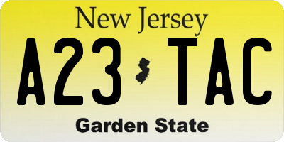 NJ license plate A23TAC
