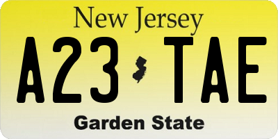 NJ license plate A23TAE