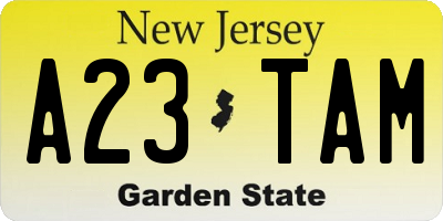 NJ license plate A23TAM