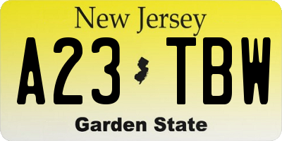 NJ license plate A23TBW