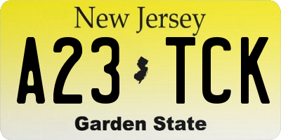 NJ license plate A23TCK