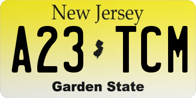 NJ license plate A23TCM