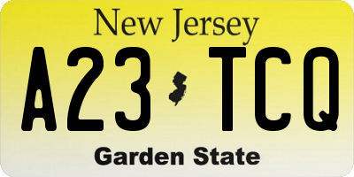 NJ license plate A23TCQ