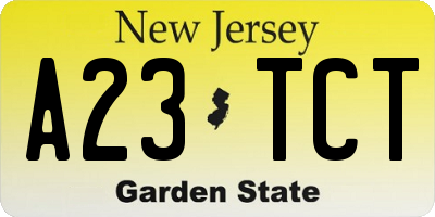 NJ license plate A23TCT
