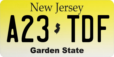 NJ license plate A23TDF