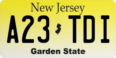 NJ license plate A23TDI