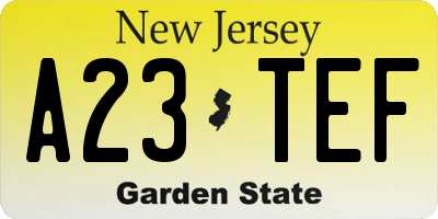 NJ license plate A23TEF