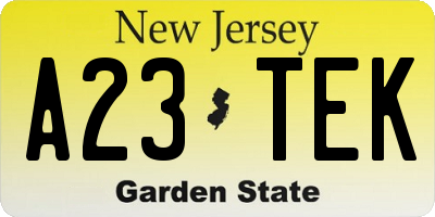 NJ license plate A23TEK