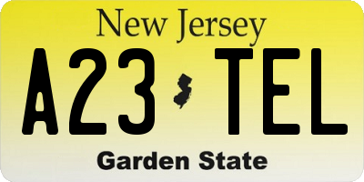 NJ license plate A23TEL