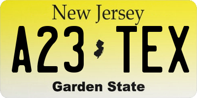 NJ license plate A23TEX