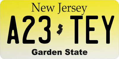 NJ license plate A23TEY