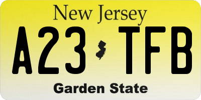 NJ license plate A23TFB