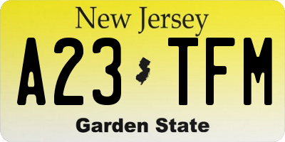 NJ license plate A23TFM