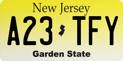NJ license plate A23TFY