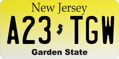 NJ license plate A23TGW