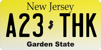 NJ license plate A23THK