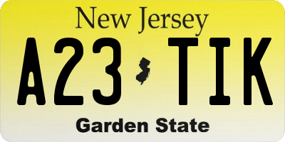 NJ license plate A23TIK